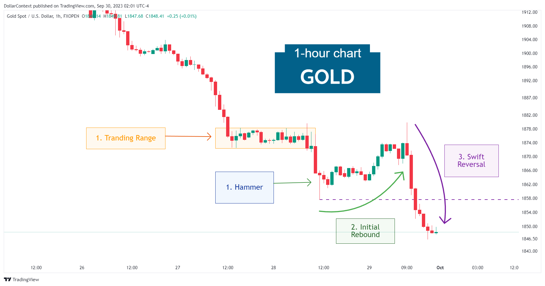 Gold (Spot): Swift Reversal of the Initial Upward Move (Hourly Chart)